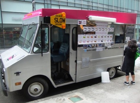 The Coolhaus New York truck sells gourmet ice cream sandwiches. Starting Thursday, 4/28 through Sunday 5/1 they will be on the street in NYC serving frozen treats for free.